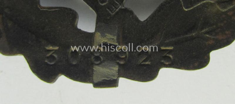 Attractive, early- (ie. pre-) war-period 'SA Sportabzeichen in Bronze' being a nicely maker- (ie. 'E. Schneider'-) marked example that bears a unique, stamped bearers'-number that reads: '308923' on its back