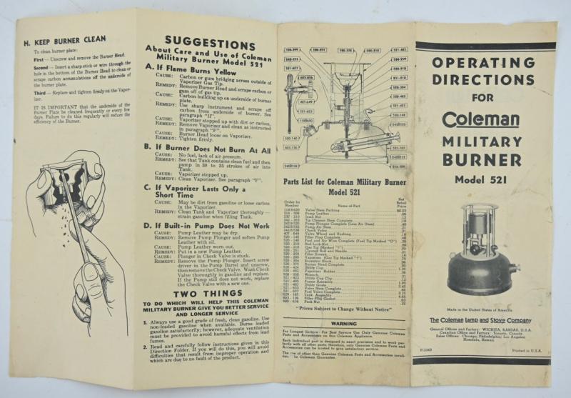 US WW2 TM 8-615 and Coleman Burner Manual