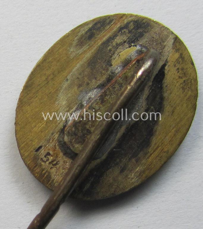 Neat - and 17 mm. sized! - miniature lapel-pin (ie. 'Halbminiatur') depicting a: 'Verwundeten-Abzeichen in Silber' (or: silver-class wound-badge) being a maker- (ie. 'L/54'-) marked example as executed in silver-coloured metal