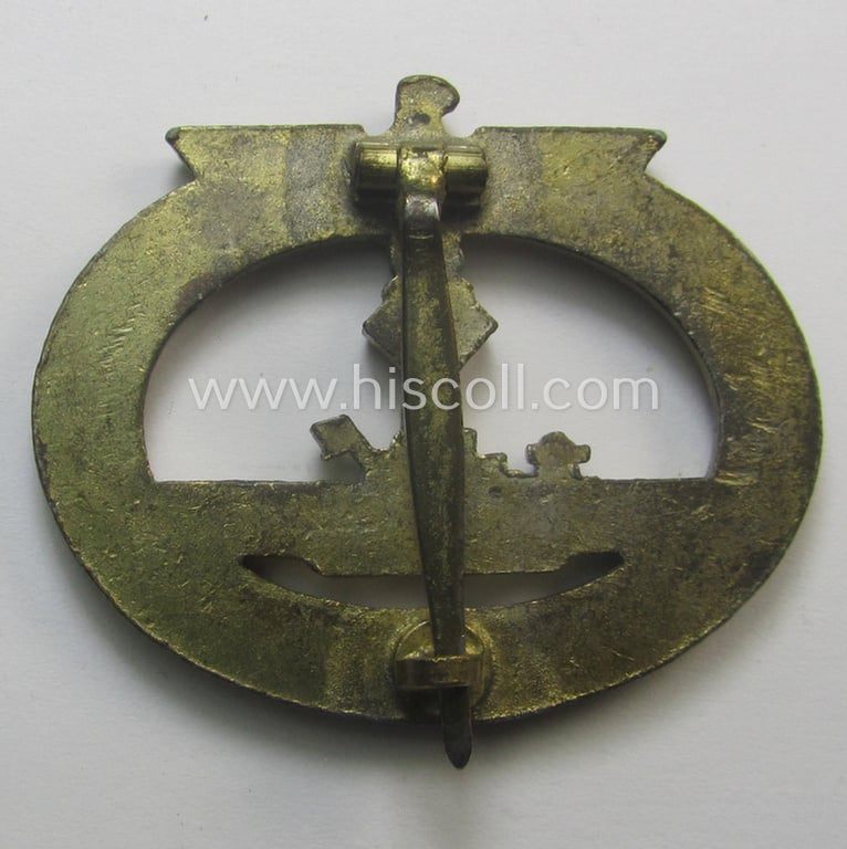 Attractive - and I deem somewhat later-war-period - WH (Kriegsmarine) zinc- ie. 'Feinzink'-based, so-called: 'U-Bootkriegsabzeichen' (or: U-boat war-badge) being a (typical) non-marker-marked example by a (by me) unidentified maker