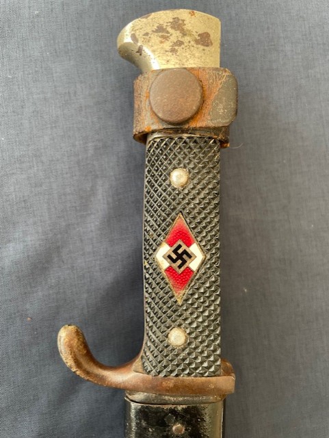 WW2 GERMAN HITLER YOUTH KNIFE WITH MOTTO AND RZM STAMPED 1938 M7/51 ANTON WINGEN JR. SOLINGEN