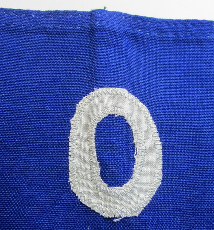 Attractive - and scarcely found! - EM- (ie. NCO-) pattern, 'Reichsluftschutzbund' (ie. 'RLB'-) service-armband showing a period-attached capital 'O'-character as was intended for usage by a member serving as an: 'RLB-Ortner' (ie. caretaker)