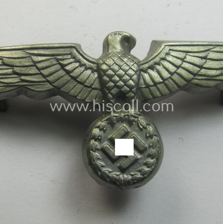 WH (Heeres) typical zinc-based, EM- (ie. NCO- or even officers') type visor-cap-eagle being a detailed and non-maker-marked example that comes in an overall nice- (ie. never cap-attached-), condition