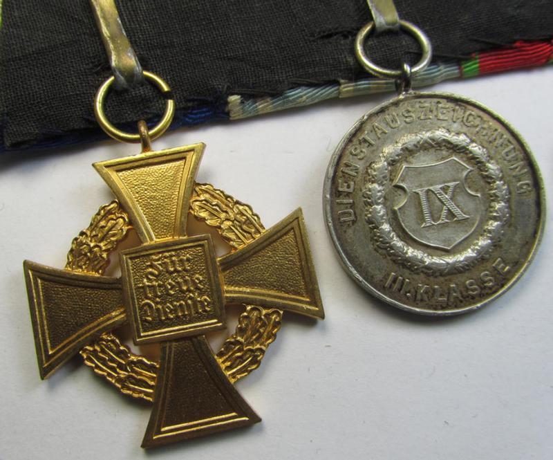 Attractive, 3-pieced 'Bayern'- (ie. TR-) related medal-bar (ie. 'Ordenspange') resp. depicting a WWI-period: 'Bayr. Jubiläumsmedaille für die Armee 1905', a: Bayr. DA 3.Kl. 1913' and a TR-period: 'TD-Ez. der 1.Kl.'