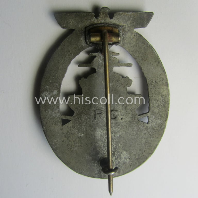 WH (Kriegsmarine) so-called: 'Flottenkriegsabzeichen' (or: high-sea fleet badge) being a maker- (ie. 'RS'-) marked example as was produced by the: 'Rudolf Souval'-company
