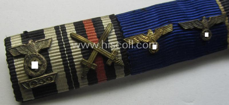 5-pieced, WWI- (ie. WWII-) period ribbon-bar (ie. 'Feld- o. Bandspange') showing various WWI- (ie. WWII-) period awards and a: WWI-period: 'EK II. Kl.' (with 'Wiederholungs-Spange Miniatur')