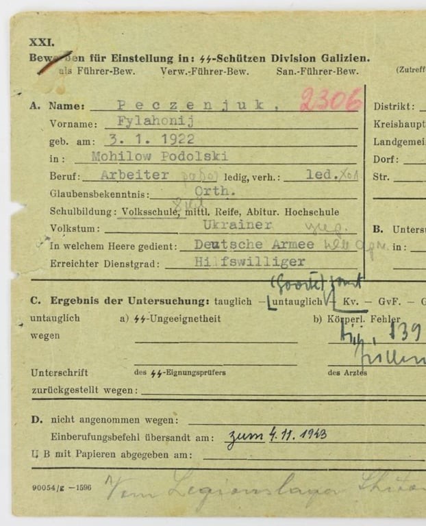 German Waffen-SS Member Document Division "Galicia"