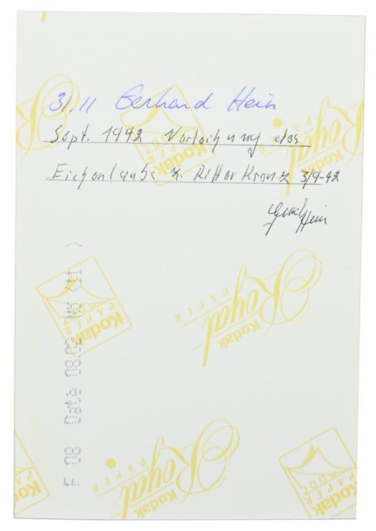 Signature of Wehrmacht Heer KC-OLC Recipient 'Gerhard Hein'