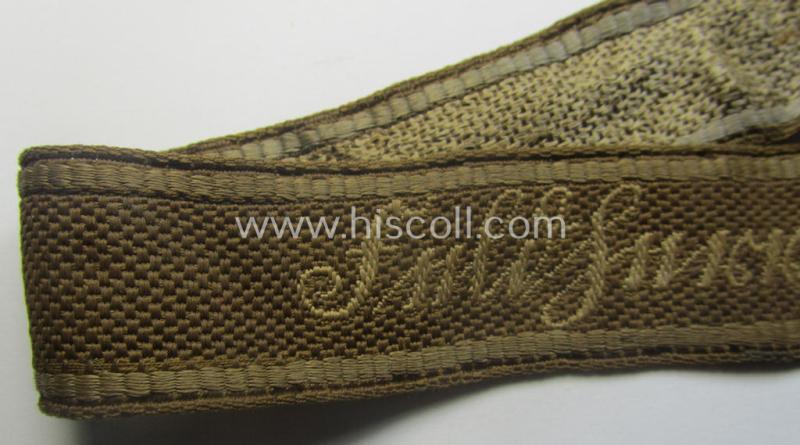 Truly used- and/or tunic-removed - almost full length and scarcely encountered! - WH (Heeres) 'BeVo'-woven: 'FHH-Ärmelstreifen' (ie. cuff-title) as was intended for the soldiers- (ie. NCOs) serving within the: '60. Pz-Gren.-Div. “Feldherrnhalle”