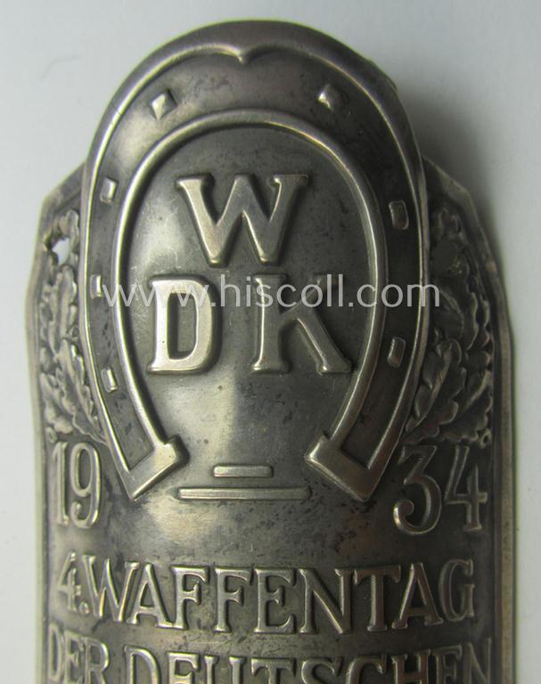 Rarely seen, commemorative, 'Waffenring Deutscher Kavallerie'- (ie. 'WDK'-) related 'flag-pole-device' depicting the typical WDK-logo coupled with the text: '4. Waffentag der deutschen Kavallerie in München - 7.-8. Juli 1934'