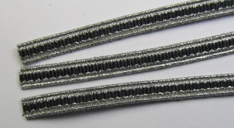 Very nice - and scarcely encountered! - 'SS'- (ie. 'Waffen-SS'-) silver-coloured- and/or black-centered (EM, NCO- ie. officers'-type-) braid as was specifically intended for the rank-designation on the various black-coloured 'SS' rank-collar-t...