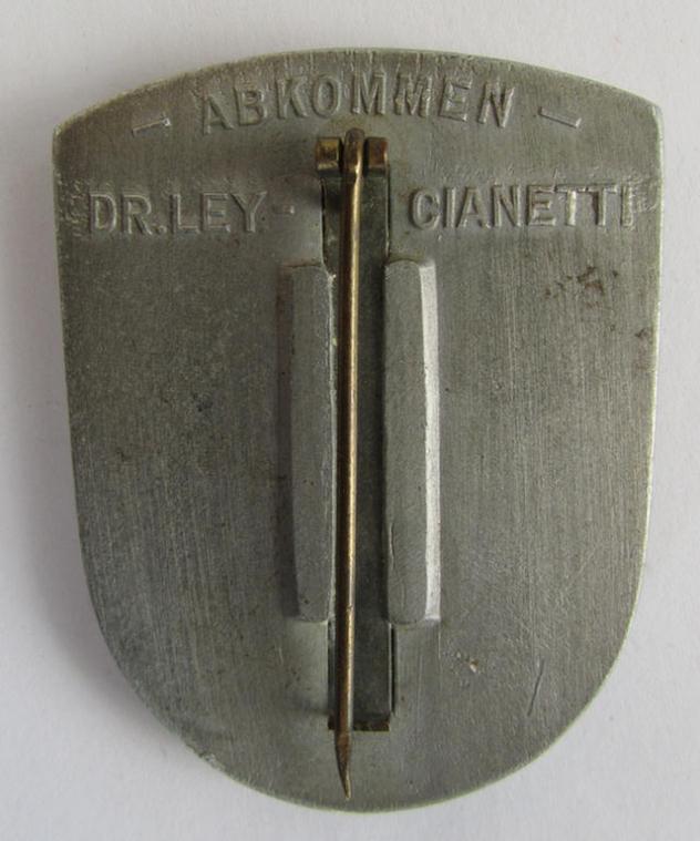 Superb - and rarely encountered! - commemorative, aluminium-based, DAF-related 'tinnie' being a non-maker-marked example aka: 'Offizielles Abzeichen der Teilnehmerdelegation am Abkommen Dr. Ley - Cianetti, 1937'