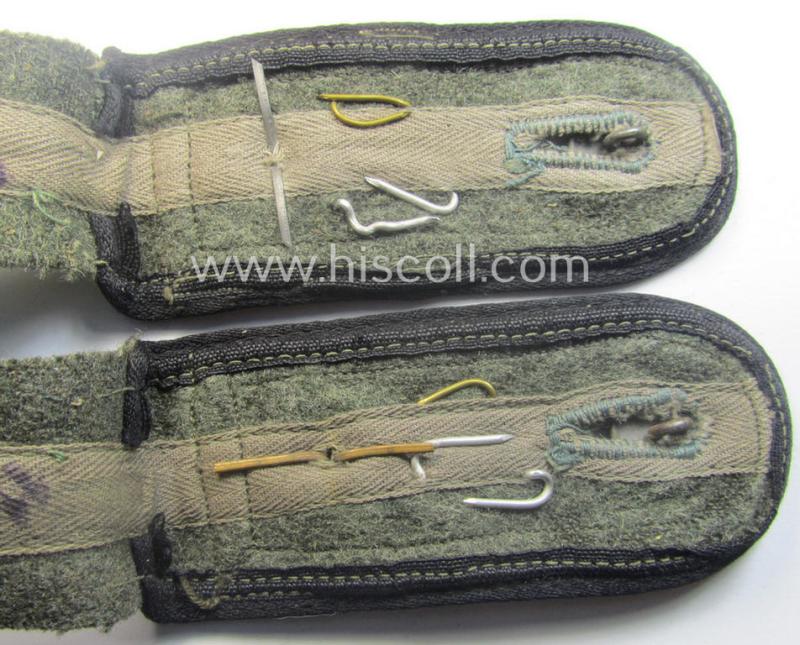 Typical later-war-period - and fully matching! - pair of so-called: 'M44'-pattern, 'simplified' WH (Heeres) NCO-type shoulderstraps: 'Feldwebel der Pionier-Trpn. u. Mitglied des Pionier-Regimentsstabs 34'