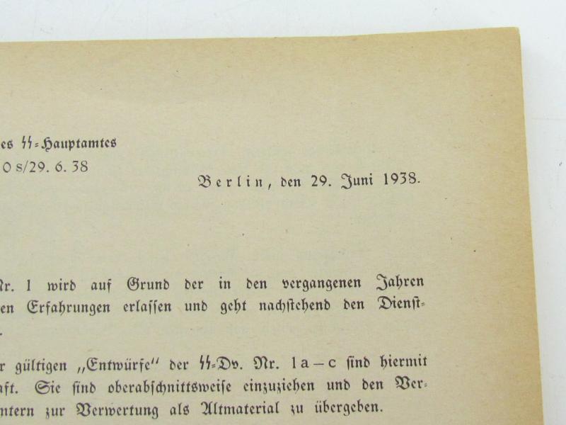 Extremely rare SS internal regulations booklet. ( 1938. nr 1 )