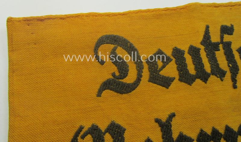 Linnen-based- and/or neatly 'BeVo'-woven, golden-yellow-coloured armband (ie. 'Armbinde') entitled: 'Deutsche Wehrmacht' as was intended for (civilian) staff-members serving within the German armed forces ie. 'Deutsche Wehrmacht'