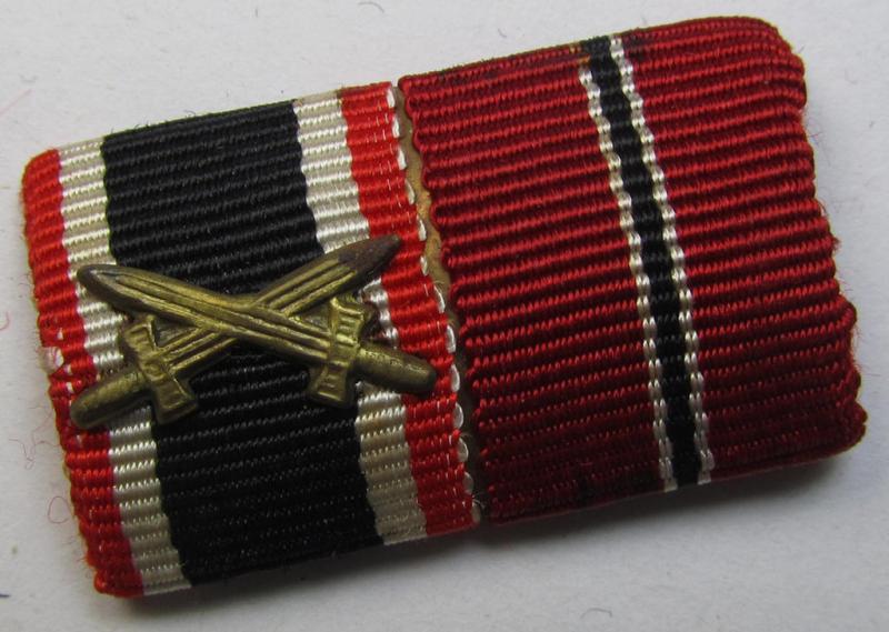 Two-pieced, WWII-period ribbon-bar (ie. 'Feld- o. Bandspange') as was intended for the combination: 'KvK II. Klasse mit Schwertern' and/or: 'Ost'-medal (ie. 'Medaille Winterschlacht im Osten 1941-42')