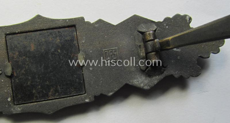 Superb, 'Nahkampfspange in Bronze' (or: bronze-class close-combat clasp ie. CCC) being a neatly maker-marked- and/or minimally converse-shaped specimen as was produced by the: 'JFS'- (ie. 'Joseph Feix u. Söhne'-) company