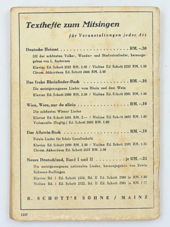 German WH Marching Songs Pocket Book