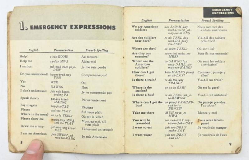 US WW2 French Phrase Book