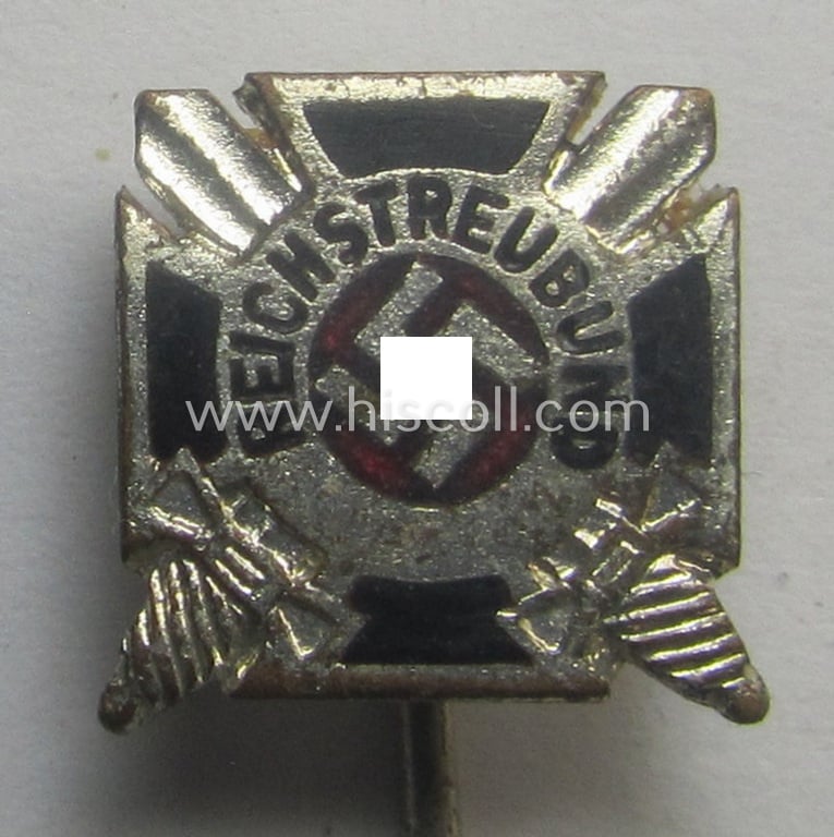 Interesting, 14 mm.-sized miniature of a: 'Mitgliedsabzeichen des Reichstreubund ehemaliger Berufssoldaten (o. RTB)' being a maker- (ie. 'Gante - Berlin'-) marked example