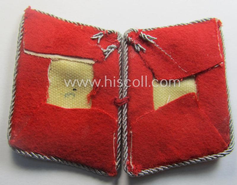 Pair of hand-embroidered, WH (Luftwaffe) officers'-type collar-patches as executed in bright-red-coloured wool as was intended for usage by a: 'Major der Flak-Artillerie-Trpn.'