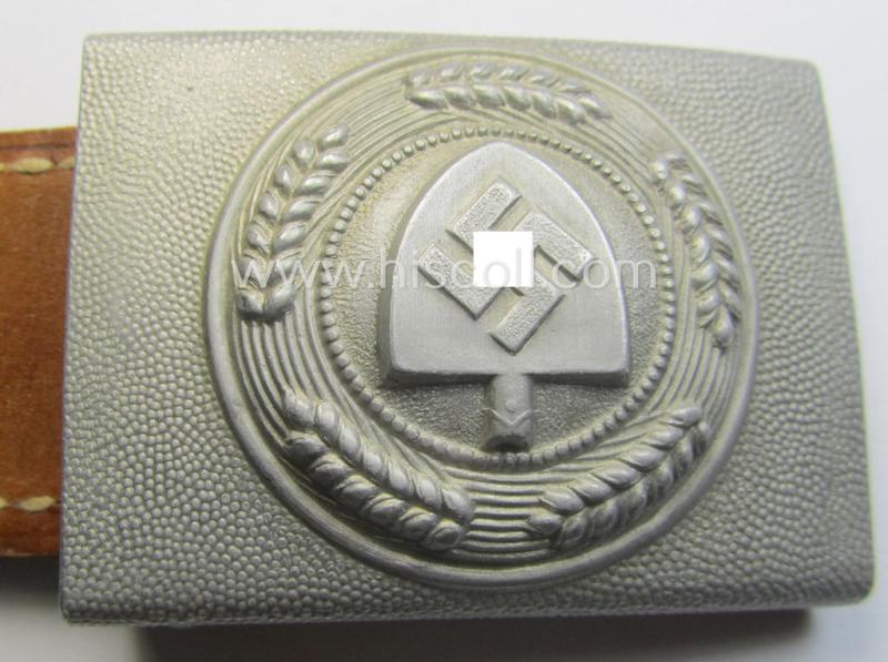 'Reichsarbeitsdienst'- (ie. RAD-) EM- (ie. NCO-) type belt-buckle being a maker- (ie. 'Paulmann & Crone'-) marked example which is dated: '1936' and that comes mounted onto its leather-based tab