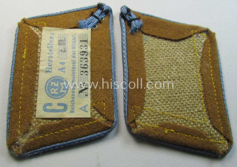 Fully matching pair of N.S.D.A.P.-type collar-patches (ie. 'Kragenspiegel für pol. Leiter') being a pair as was intended for an: 'N.S.D.A.P.-Blockleiter' at 'Orts'-level that still retains its period-attached 'RzM'-etiket