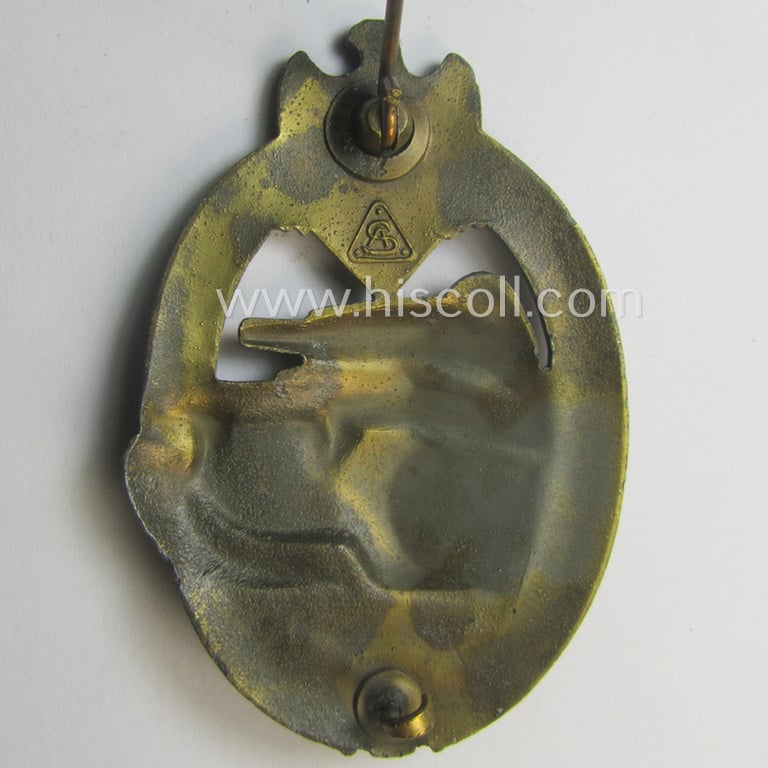 Superb, 'Panzerkampfabzeichen in Bronze' (or: bronze-class panzer-assault badge or PAB) being a clearly maker- (ie. 'AS' in a triangle-) marked- and/or typical zinc- (ie. 'Feinzink'-) based specimen as was procuced by a to date unknown maker