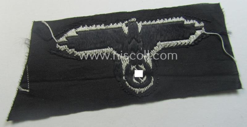 Mid- (ie. later-) war-pattern 'Waffen-SS'-type so-called: 'BeVo'-pattern, EM- (ie. NCO-) type side-cap eagle that comes in a never used- (ie. unconfectioned and 'virtually mint- ie. unissued'-), condition