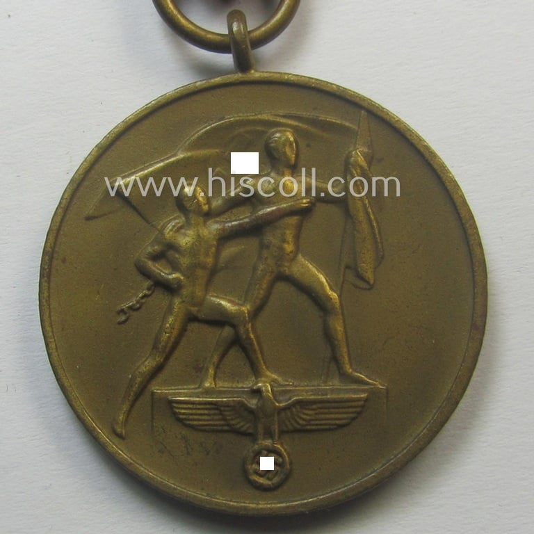 WH Czech-occupation- (ie. 'Anschluss'-) medal: '1. Oktober 1938' that came with its single-pieced ribbon-bar (ie. 'Feld- o. Bandspange') as issued and/or recently found