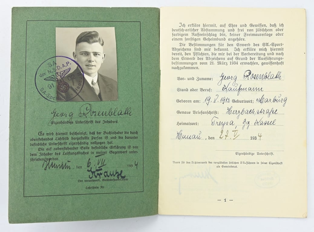 German SA Leistungsbuch 1934
