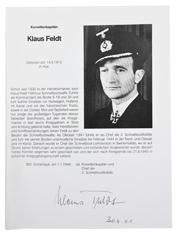 Signature of Kriegsmarine KC-Recipient 'Klaus Feldt'