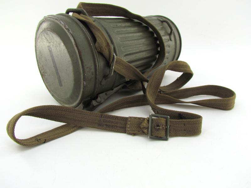 Wehrmacht Early Short Gasmask Cannister With Straps