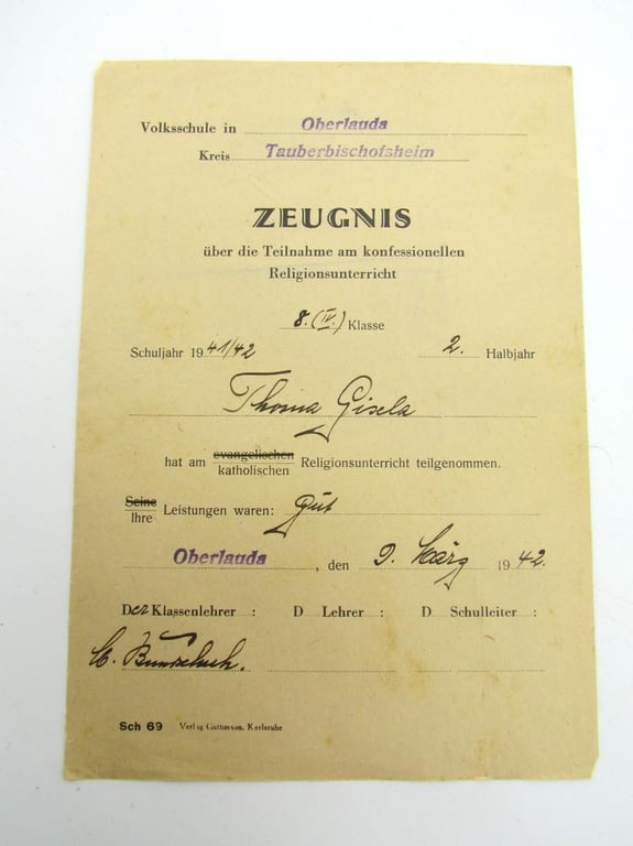 German WWII Era certificate booklet ( Zeugnisheft )
