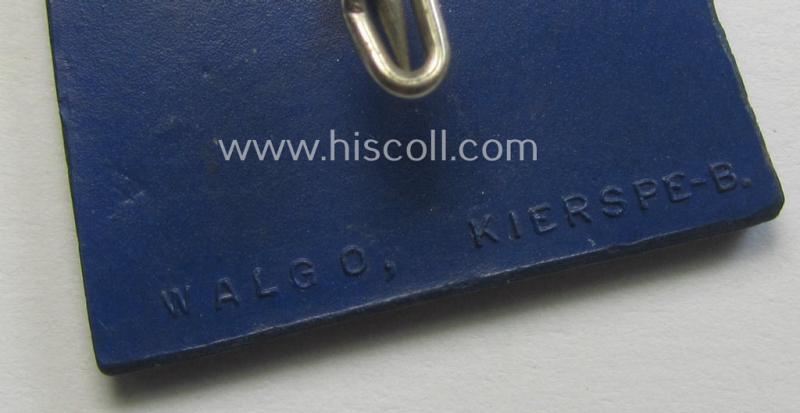 Attractive, darker-blue-coloured- and/or unusually 'resin'-based (and silver-inlayed) naval-related day-badge (ie. 'tinnie' or: 'Veranstaltungsabzeichen') bearing the text: 'Skagerrak 1916 - Kiel-Laboe 1936'