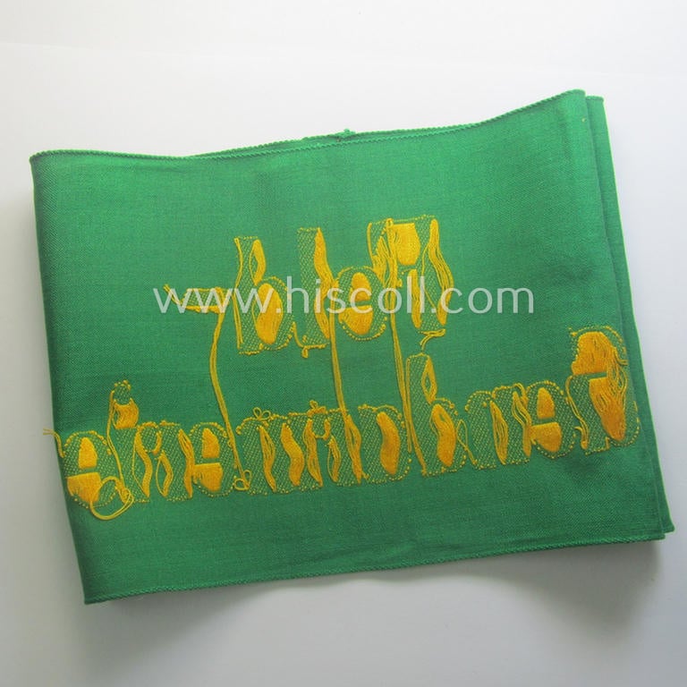 Wehrmacht-related, bright-green-coloured and/or linnen-based armband entitled: 'Feldgendarmerie' (as was specifically intended for usage by the staff of the notorious: 'Feldgendarmerie-Truppen')