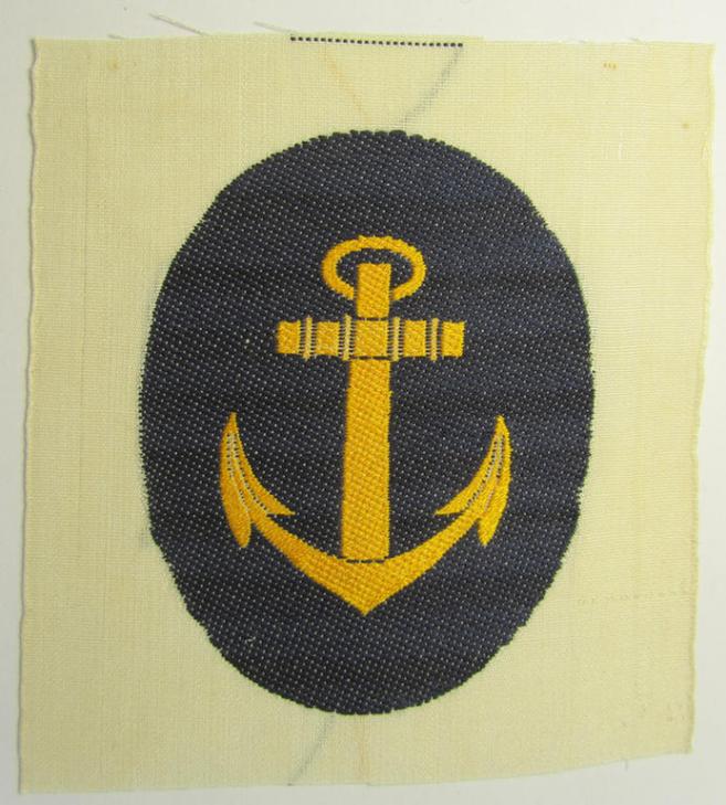 WH (Kriegsmarine) related sports'-shirt-patch (ie. 'Abzeichen für den Sportanzug für Mannschaften u. Unteroffiziere der Kriegsmarine') as was executed in the neat 'BeVo'-weave-pattern that comes in a 'virtually mint- ie. unissued', condition