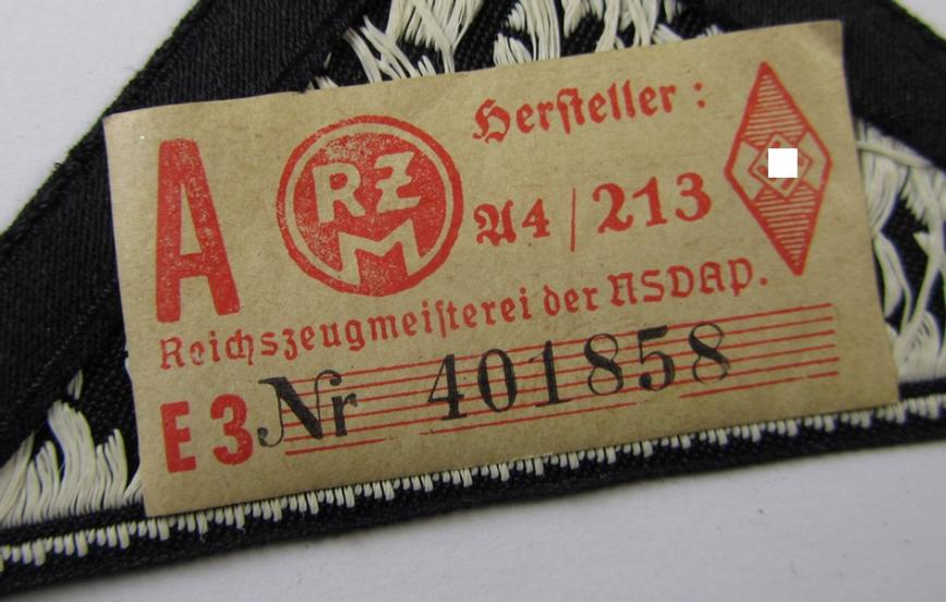Very nice - and scarcely encountered! - HJ/BDM ('Hitlerjugend'/'Bund Deutscher Mädel') district-triangle entitled: 'Südost Steiermark', still having its original paper 'RzM'-etiket attached - very nice (IMO mint-/unissued!) condition!