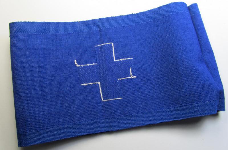 Attractive - and scarcely found! - EM- (ie. NCO-) pattern 'Reichsluftschutzbund' (ie. 'RLB'-) service-armband as executed in the neat 'BeVo'-weave-pattern as was intended for usage by a member serving within the: 'RLB erweiterten Selbstschutz...