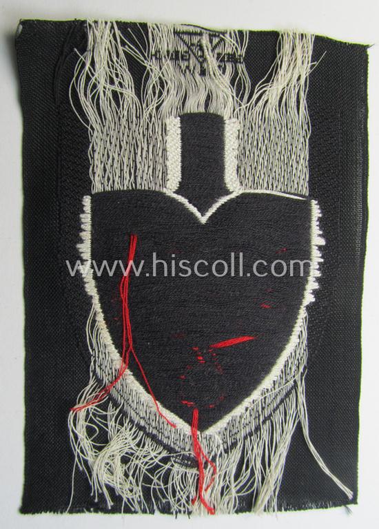 Attractive, 'BeVo'-woven, enlisted-mens'- (ie. NCOs'-) pattern so-called: RAD (ie. 'Reichsarbeitsdienst') sleeve-badge (or: 'Dienststellenabzeichen') bearing the specialist- ie. unit-designation that reads: '356/6'