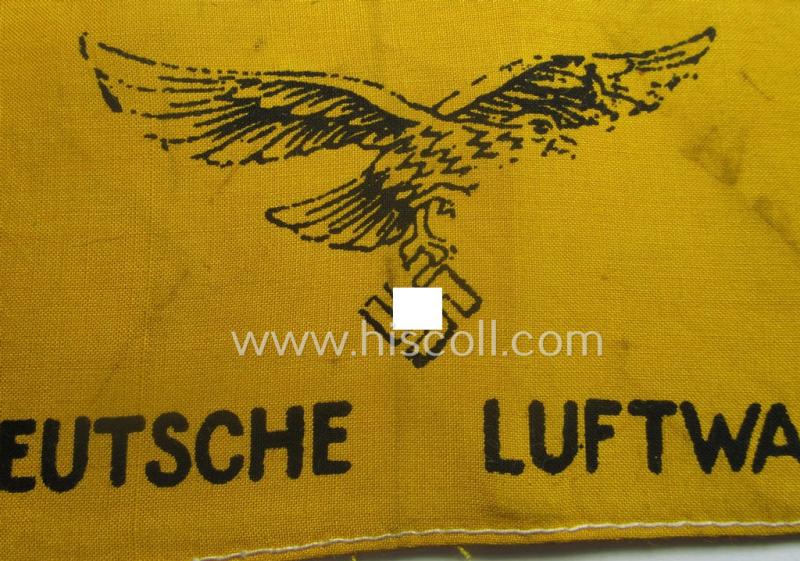 Unusual, WH (Lufwaffe) item: a rarely seen, later-war-period- and/or printed armband (ie. 'Armbinde') entitled: 'Deutsche Luftwaffe' (which was exclusively worn by German pilots in order to identify them as such in case of an emergency-landing)