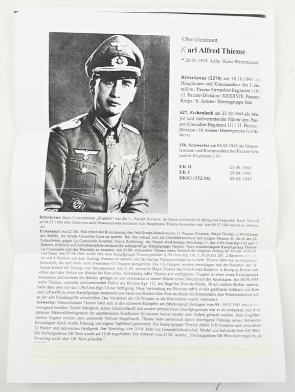 Postcard with Signature of Wehrmacht KC-OL&S Recipient 'Karl Thieme'