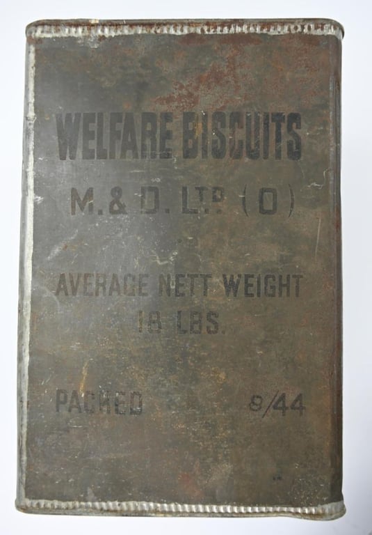 British WW2 Welfare Biscuits Tin Can FULL