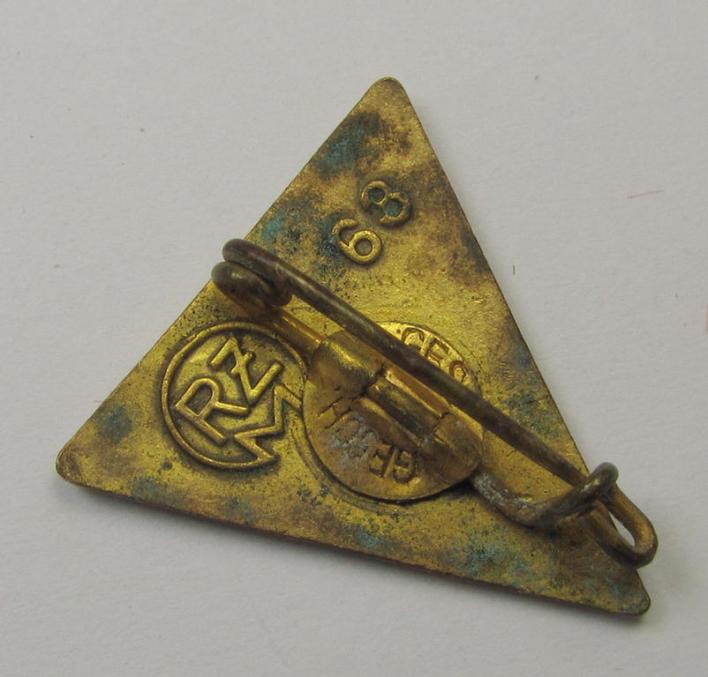 'NS-Frauenschaft'-membership-badge (ie. 'Mitgliedsabzeichen'), being a 23-mm.-sized (ie. 'Halbminiatur') example of the fourth pattern that shows a: 'RzM M1/63' and/or: 'Ges.Gesch.'-patent-pending designation on its back