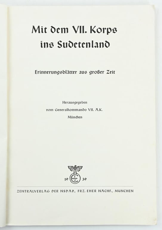 German Remembrance Book 'VII Korps in Sudetenland'