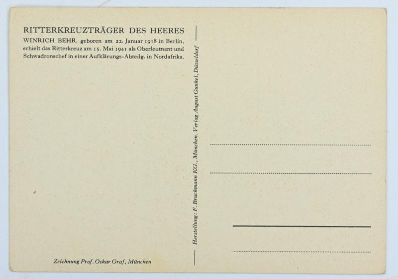 German "Willrich" Type postcard "Oberleuntnant Winrich Behr'