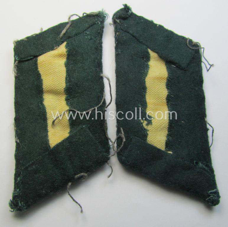 Fully matching - and just moderately worn - pair of WH (Heeres) collar-tabs (ie. 'Kragenspiegel für Offiziere') as piped in the desirable white- (ie. 'weisser'-) coloured branchcolour as was intended for an: 'Offizier der Infanterie-Truppen'