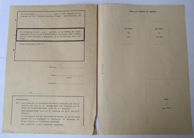 Neat - and never before encountered! - SS- (ie. 'Waffen-SS'-related-) 'file' (ie. 'Fragenbogen') as was intended for the: 'Rasse u. Siedlungshauptamt' ('R.u.S.') that comes in an overall very nice (ie. non-filled-in-), condition