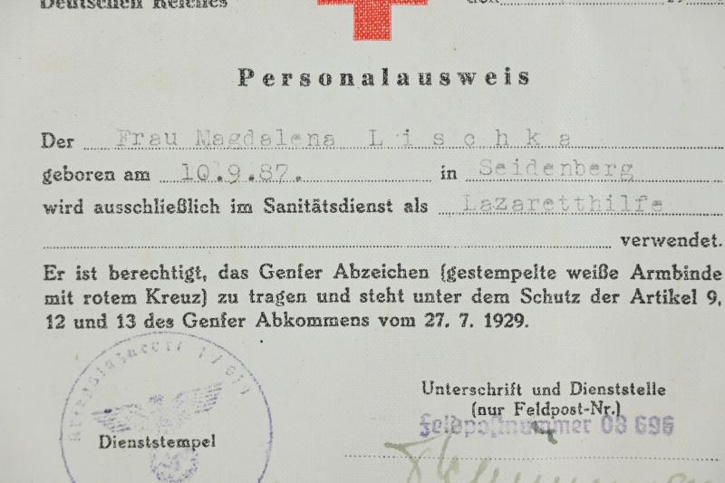 German DRK ID Card 'Magdalena Lischka'