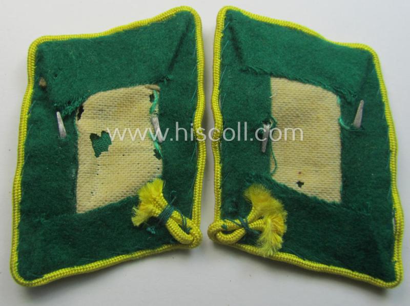 Pair of fully matching, bright-green-coloured- (and/or bright-yellow-piped-) WH (Luftwaffe) collar-patches (ie. 'Kragenspiegel') as was intended for usage by a: 'Soldat der LW-Felddivisionen'